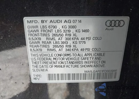 2015 Audi Q7 3.0T Premium from USA, damaged, VIN WA1LGAFE1FD003986